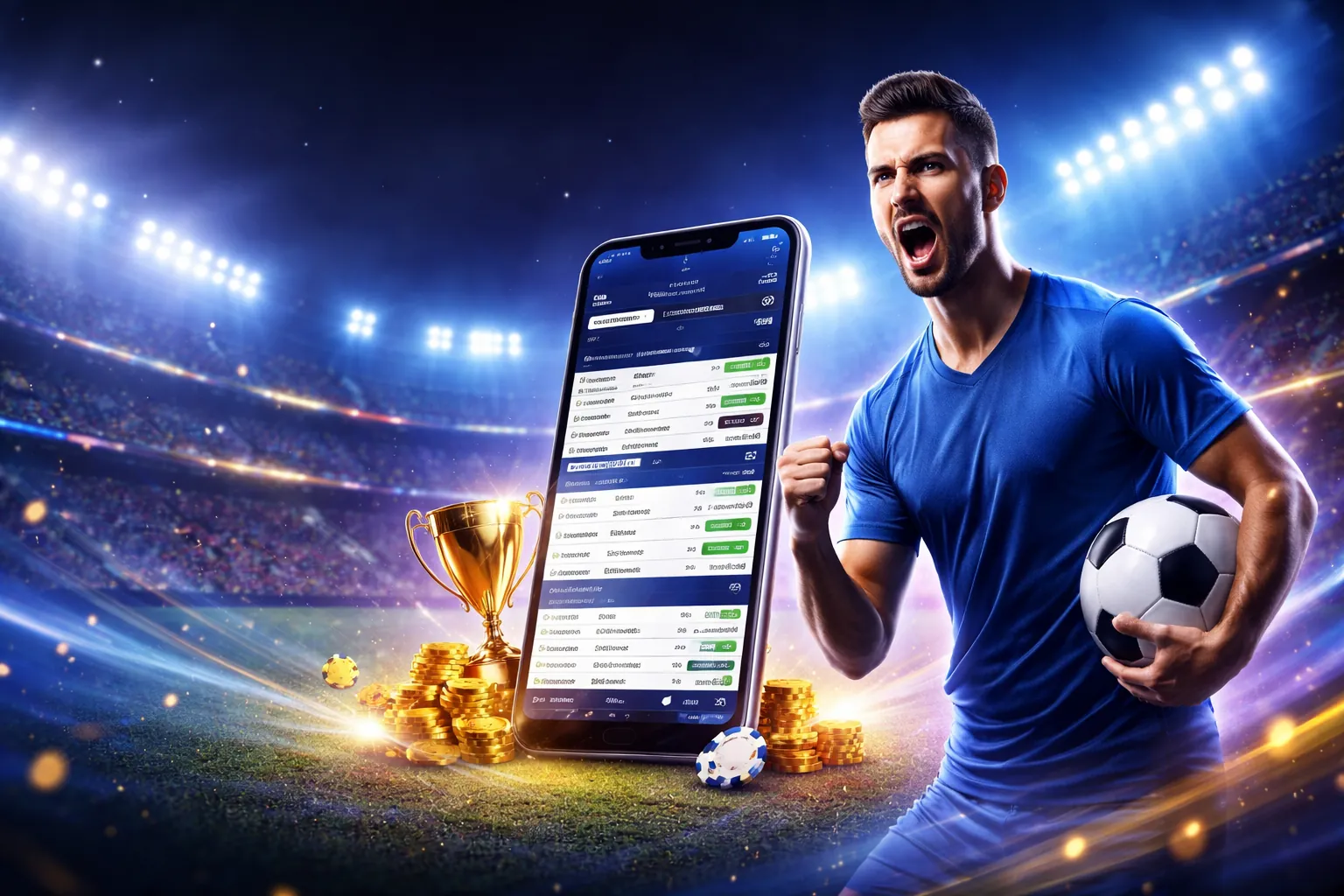 Banner quảng cáo vnbet với các trò chơi cá cược thể thao sôi động, màu sắc xanh dương và vàng.